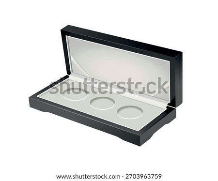 Black open coin storage case on white background. Vector 3d illustration