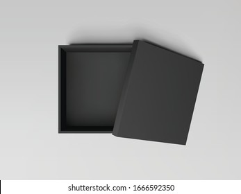 Black open empty squares cardboard box top view. Mockup template for design products, package, branding, advertising. Vector illustration - Shutterstock ID 1666592350