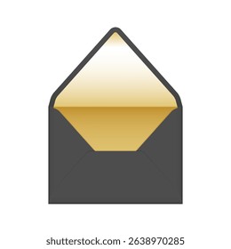 Black open envelope with gold liner mockup template. Euro flap luxury mailing envelope for wedding, invitations, graduation, birthday, party and more. Ready to use for your design or business.