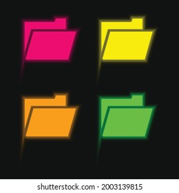 Black Open Folder Symbol Of Interface four color glowing neon vector icon