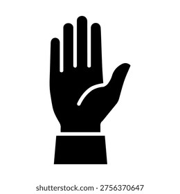 Black open hand palm silhouette icon showing stop or greeting gesture