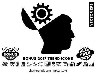 Black Open Head Gear icon with bonus 2017 year trend images. Vector illustration style is flat iconic symbols, white background.