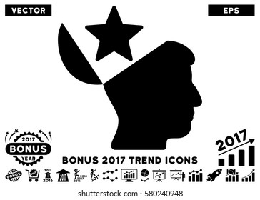 Black Open Head Star icon with bonus 2017 year trend images. Vector illustration style is flat iconic symbols, white background.