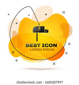 Black Open mail box icon isolated on white background. Mailbox icon. Mail postbox on pole with flag. Abstract banner with liquid shapes. Vector Illustration