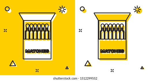 Black Open matchbox and matches icon isolated on yellow and white background. Random dynamic shapes. Vector Illustration