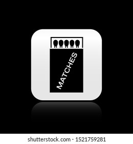 Black Open matchbox and matches icon isolated on black background. Silver square button. Vector Illustration