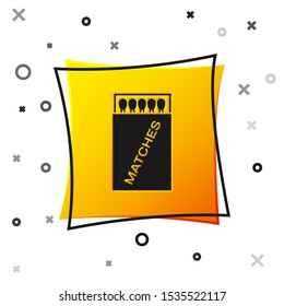 Black Open matchbox and matches icon isolated on white background. Yellow square button. Vector Illustration