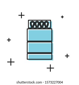 Black Open matchbox and matches icon isolated on white background.  Vector Illustration