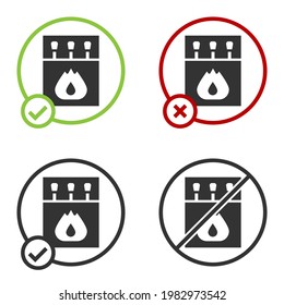 Black Open matchbox and matches icon isolated on white background. Circle button. Vector