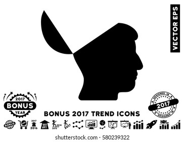 Black Open Mind icon with bonus 2017 year trend design elements. Vector illustration style is flat iconic symbols, white background.