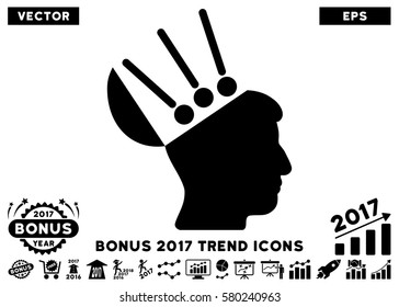 Black Open Mind Interface pictograph with bonus 2017 trend symbols. Vector illustration style is flat iconic symbols, white background.