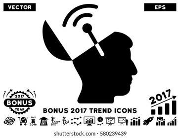 Black Open Mind Radio Interface pictograph with bonus 2017 year trend pictures. Vector illustration style is flat iconic symbols, white background.