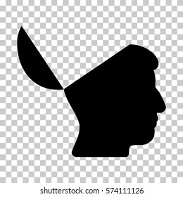 Black Open Mind toolbar pictogram. Vector pictogram style is a flat symbol on chess transparent background.