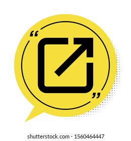 Black Open in new window icon isolated on white background. Open another tab button sign. Browser frame symbol. External link sign. Yellow speech bubble symbol. Vector Illustration