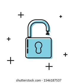 Black Open padlock icon isolated on white background. Opened lock sign. Cyber security concept. Digital data protection. Safety safety.  Vector Illustration