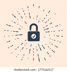 Icono de candado abierto negro aislado en fondo beige. Signo de bloqueo abierto. Concepto de ciberseguridad. Protección digital de datos. Seguridad. Resumen de puntos aleatorios de círculo. Ilustración vectorial