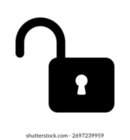 Black open padlock icon with keyhole for access control and security UI