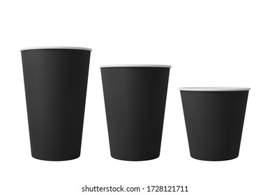 Black open paper coffee cups. Realistic vector mockup