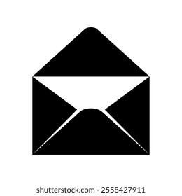 Black open paper envelope mail icon flat vector design