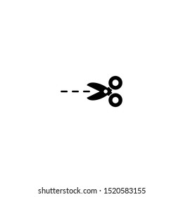 Black open scissors with stitch line icon isolated on white. Cut sign. Utensil or hairdresser symbol. vector illustration.