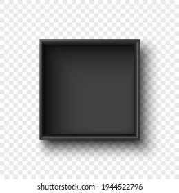 Schwarz, offenes Quadrat auf transparentem Hintergrund. Packungsbeilage. Vektorgrafik.