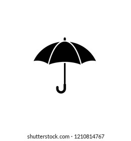 Black open Umbrella. Flat icon isolated on white. Flat design. Vector illustration. Rain protection symbol. Rainy weather sign. Black and white