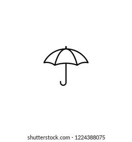 Black open umbrella. Flat line icon isolated on white. Vector illustration. Rain protection symbol. Rainy weather sign. Black and white. Autumn, fall sign