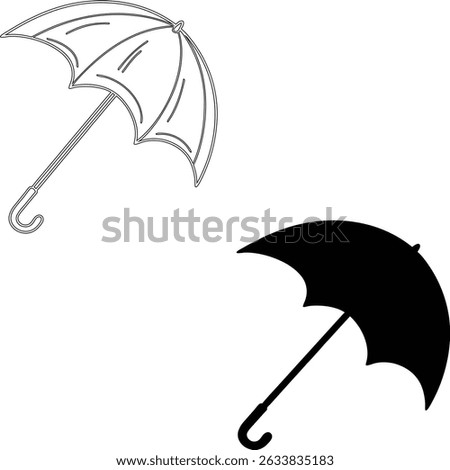 Black open umbrella object for rain protection or sunshade, isolated on a white background