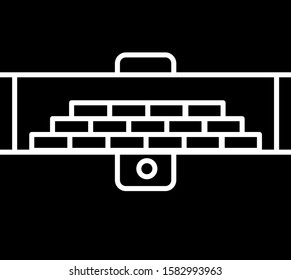 Black Opened antique treasure chest icon isolated on white background. Vintage wooden chest with golden coin.  Vector Illustration