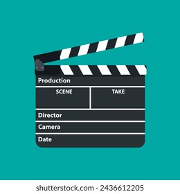 Black opened clapperboard. Movie clapper board. vector illustration in flat style on green background