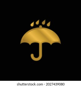 Schwarzes Geöffnetes Regenschirmsymbol mit Regenfallen auf Golden platzierten Metalsymbol oder Logo-Vektorgrafik