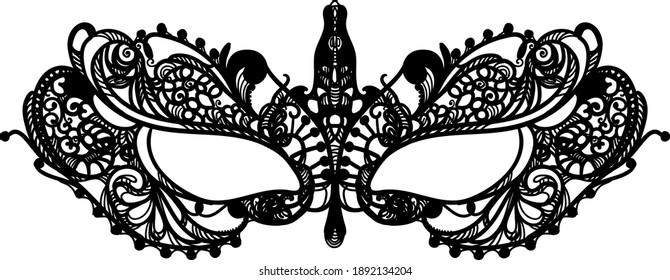 black openwork fabric mask decorative carnival for the face on a white background