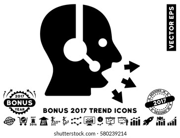 Black Operator Speak pictograph with bonus 2017 trend symbols. Vector illustration style is flat iconic symbols, white background.