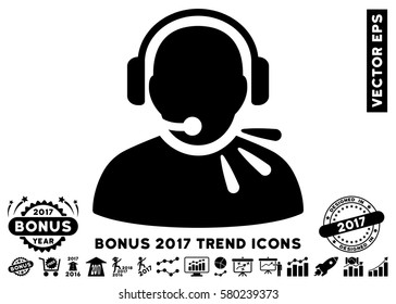 Black Operator Speech icon with bonus 2017 trend elements. Vector illustration style is flat iconic symbols, white background.