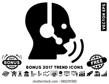 Black Operator Speech Sound Waves pictograph with bonus 2017 year trend design elements. Vector illustration style is flat iconic symbols, white background.