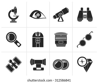 Black Optic and lens equipment icons - vector icon set