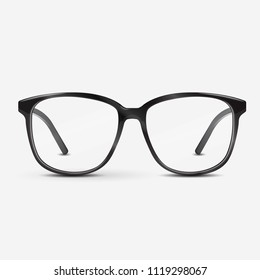 Black optical glasses on white background. Dioptrical Glasses. Ophthalmology concept. Vector Illustration.