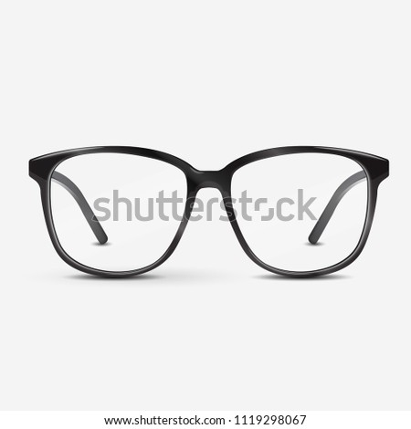 Black optical glasses on white background. Dioptrical Glasses. Ophthalmology concept. Vector Illustration.