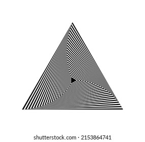 Black optical illusion triangle with a white background vector illustration. Triangular 3d op art. Optical illusion clipart.