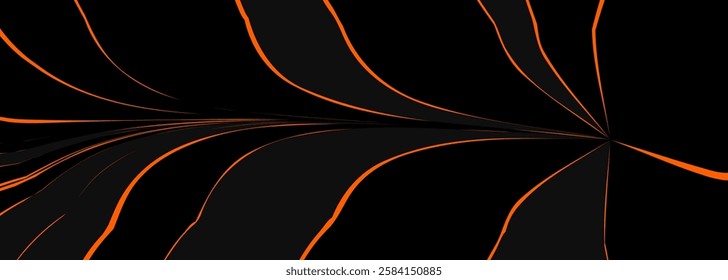 Black and orange abstract background with fluid dynamic glowing lines. Modern trandy abstract wide banner for business, corporate, brochure, banner, cover or poster. Vector illustration