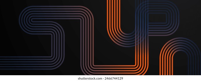 Black and orange abstract banner with geometric glowing stripe line art design. Modern shiny lines. Futuristic technology concept