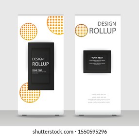 Black orange Abstract Shapes Modern Exhibition Advertising Trend Business Roll Up Banner Stand Poster Brochure flat design template creative concept. White background Roll Up EPS. Presentation Cover