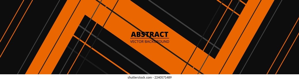 Black and orange abstract wide horizontal banner with lines. Orange modern sporty bright futuristic horizontal abstract background. Wide vector illustration