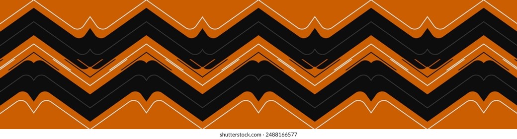Black and orange abstract wide horizontal banner with angle lines and outlines. Vector illustration.