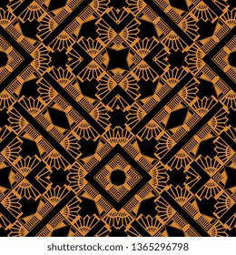 black orange Art deco abstract ornate golden chevron pattern background