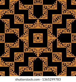 black orange Art Deco Fantasy abstract seamless pattern made with ink