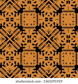 black orange Art Deco seamless background round star flower check