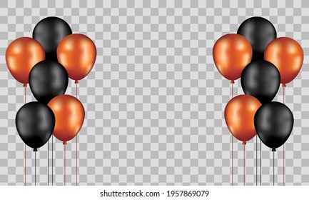 Black and orange balloons, concept design. vector illustration. Celebration transparent background template