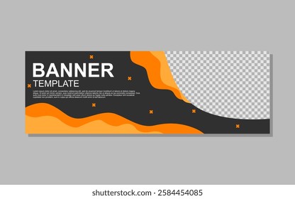 Black and orange banner template with a checkered background.