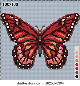 black and orange butterfly, pattern for knitting or cross-stitch, vector image